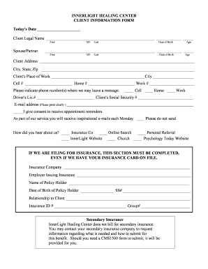 InnerLight Healing Center Client Intake Form