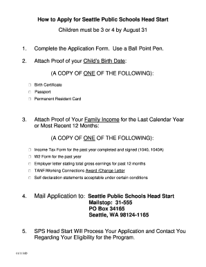 Seattle Public Schools Head Start Application