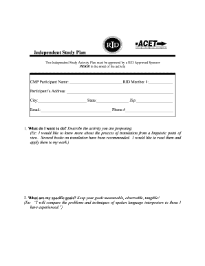 RID Independent Study Activity Plan