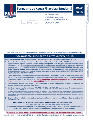 Formulario de Ayuda Financiera Estudiantil 2015-2016