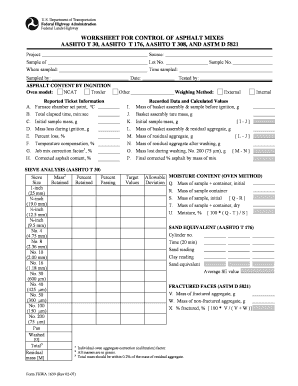 Worksheet for Control of Asphalt Mixes