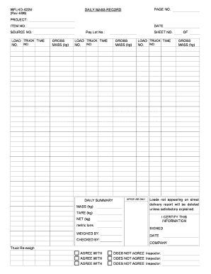 Daily Mass Record Form