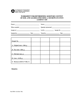 FHWA Soil Moisture Content Worksheet