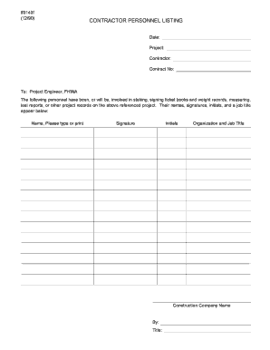Contractor Personnel Listing Form