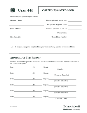 Utah 4-H Portfolio Entry Form