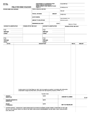 Federal Highway Administration Field Per Diem Voucher