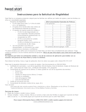 Solicitud de Elegibilidad Head Start