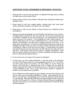 Will Preparation Questionnaire