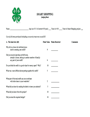 4-H Smart Shopping Judging Sheet