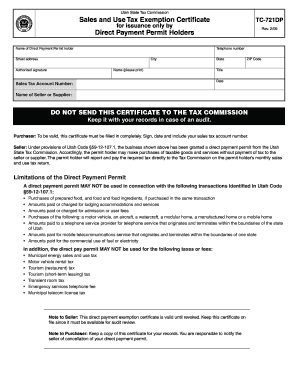 Utah Sales and Use Tax Exemption Certificate
