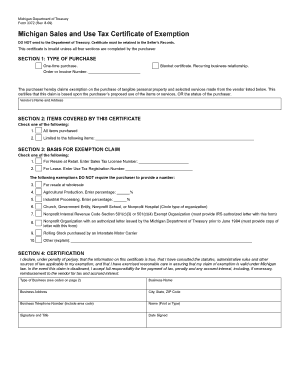 Michigan Sales and Use Tax Certificate of Exemption
