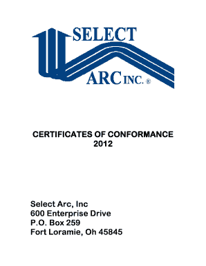 Certificate of Conformance for Welding Electrodes