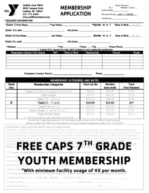 Cadillac Area YMCA Membership Application