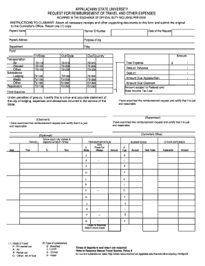 Appalachian State University Travel Reimbursement Form