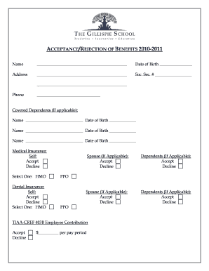 Benefits Acceptance/Rejection Form