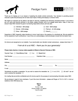 NSC Animal Shelter Pledge Form