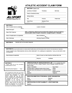 Athletic Accident Claim Form