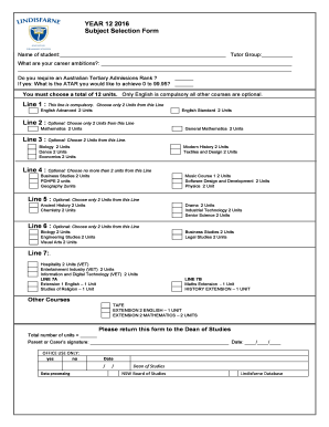 Subject Selection Form