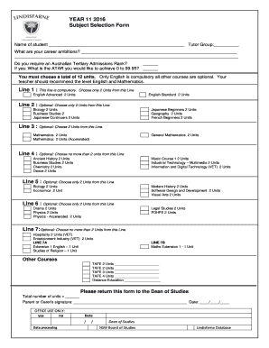 Year 11 Subject Selection Form