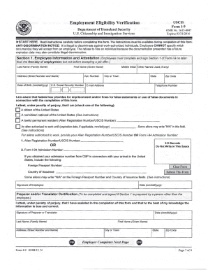 USCIS Form I-9 Employment Eligibility Verification