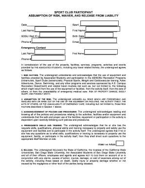 SDSU Sport Club Participant Waiver