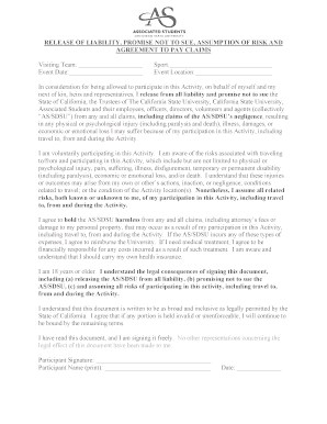 California Activity Release of Liability Form