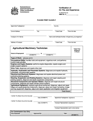 Agricultural Machinery Technician On The Job Experience Form