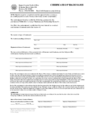New Jersey Certificate of Trade Name