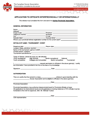 Application to Officiate Interprovincially or Internationally
