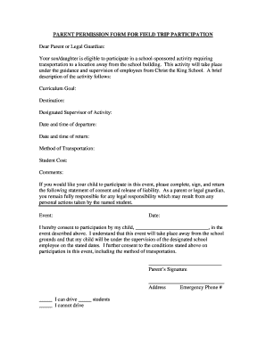 Parent Permission Form for Field Trip Participation