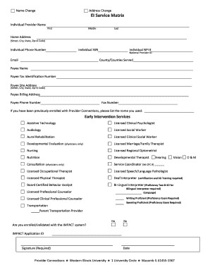 EI Service Matrix and W-9 Form
