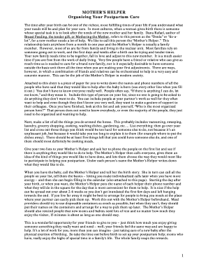 Mother's Helper Postpartum Care Plan
