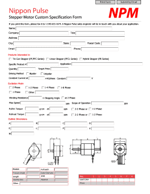 Stepper Motor Custom Specification Form