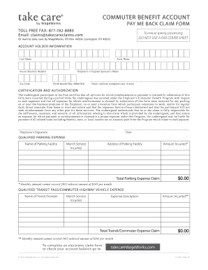 Commuter Benefit Account Pay Me Back Claim Form
