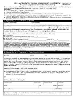 Pulmonary Hypertension Reimbursement Request Form