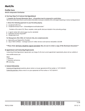 MetLife Independent Distribution Profile Form