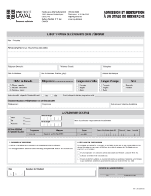 Formulaire de demande de stage de recherche de l'Université Laval