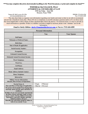 Estate Planning Personal Information Form