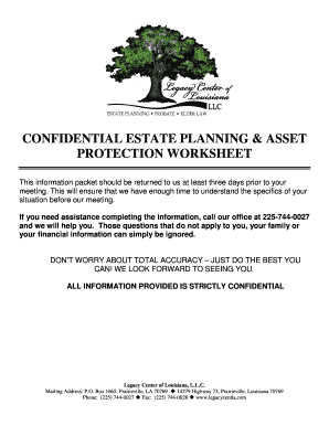 Confidential Estate Planning Worksheet