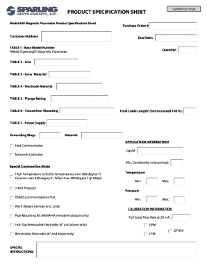 Magnetic Flowmeter Product Specification Sheet