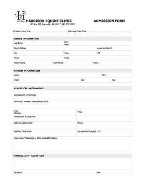 Harrison Equine Clinic Admission Form