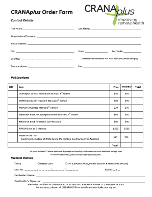 CRANAplus Order Form