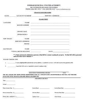 Tenant Landlord Utility Bill Form