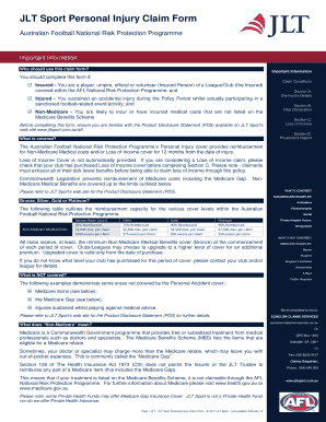 JLT Sport Personal Injury Claim Form