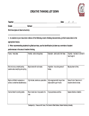 Creative Thinking Jot Down Form
