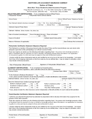 Bene-Marc Texas Student Accident Insurance Claim Form