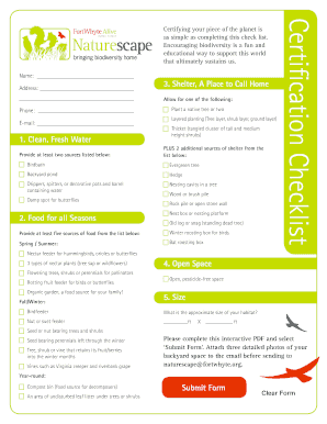 Certification Checklist for Biodiversity