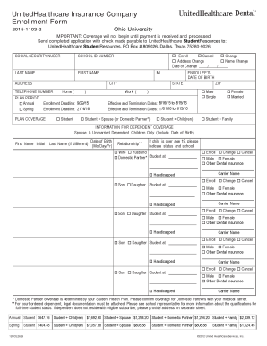 UnitedHealthcare Student Dental Insurance Enrollment Form