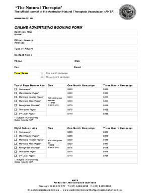 ONLINE ADVERTISING BOOKING FORM