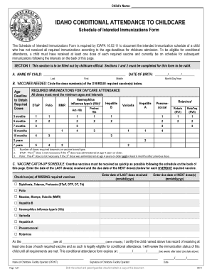Idaho Conditional Attendance Immunization Form